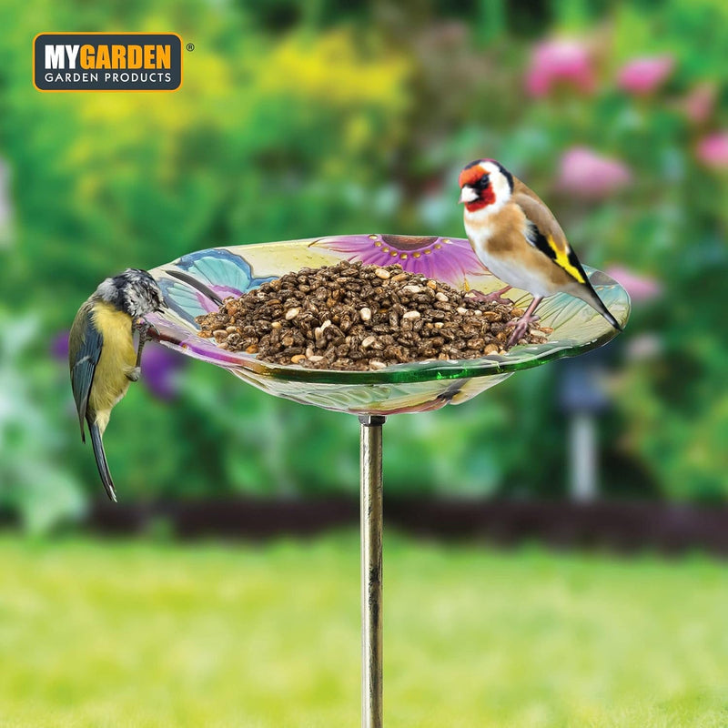 tooltime.co.uk Glass Bird Bath Outdoor Garden Freestanding Water Bowl Seed Feeder Feeding Dish