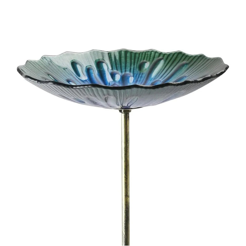 tooltime.co.uk Glass Bird Bath Outdoor Garden Freestanding Water Bowl Seed Feeder Feeding Dish