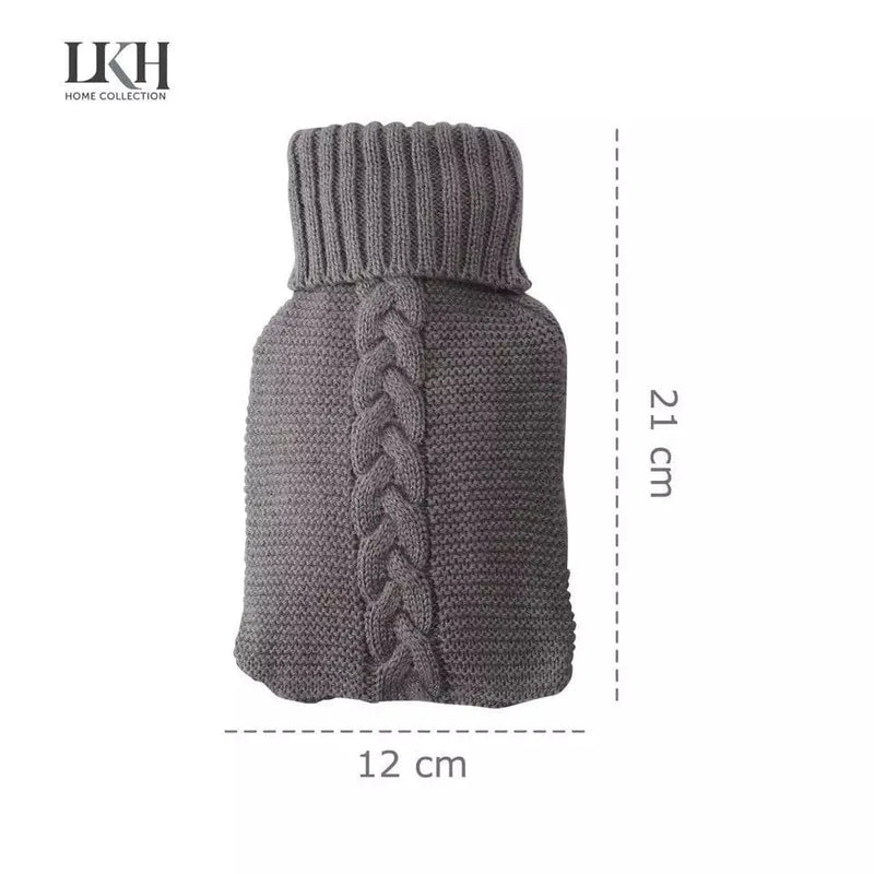 tooltime.co.uk Hot Water Bottle & Slippers 1L Hot Water Bottle & Slippers Gift Set Natural Rubber Grey Warm Knitted Cover