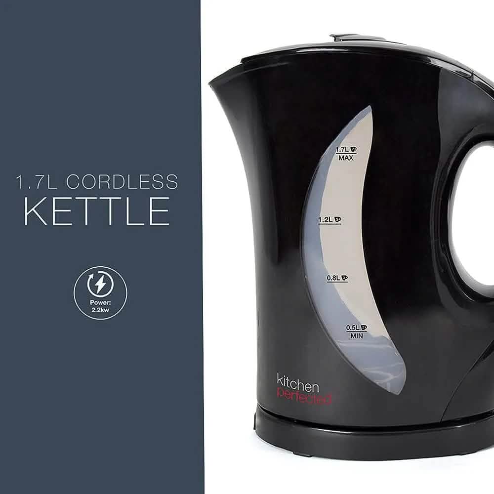 tooltime.co.uk Kettle & Toaster Set Black Cordless Kettle & 4 Slice Toaster Set | 1.7ltr Jug Fast Boil | Wide Slots Browning Control