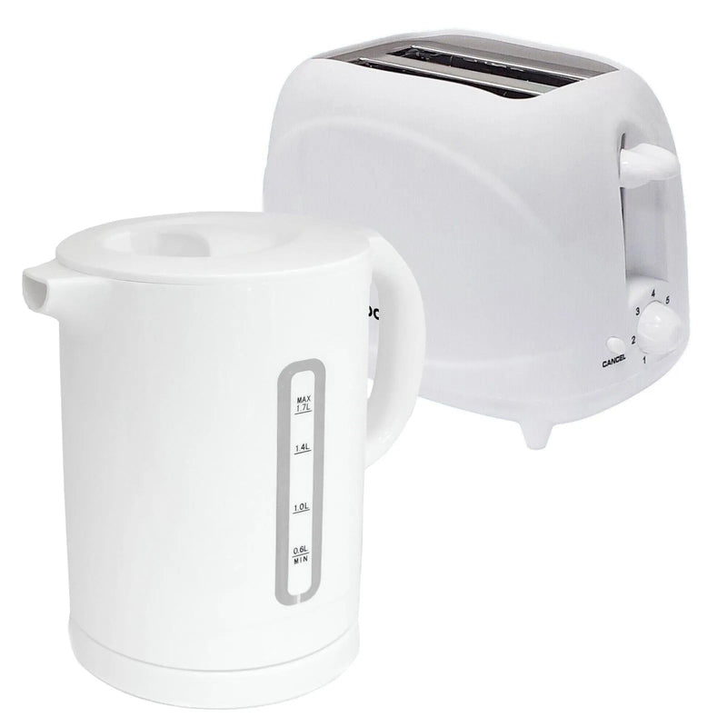 tooltime.co.uk Kettle & Toaster Set White 1.7L Cordless Electric Kettle & 2 Slice Toaster Set