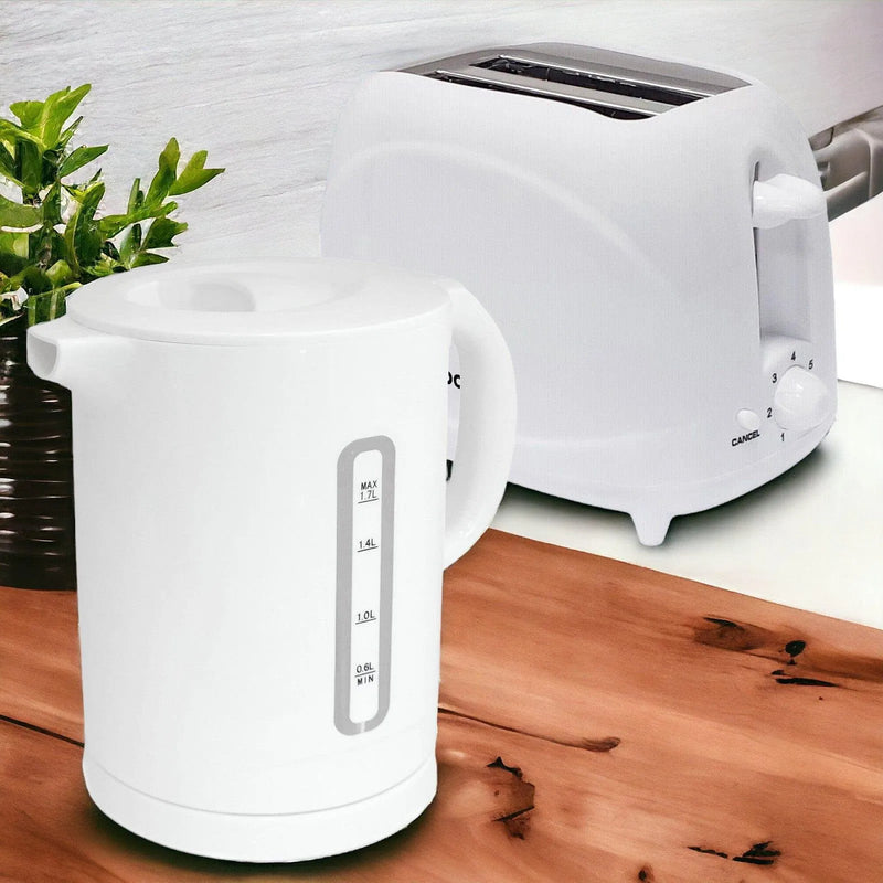 tooltime.co.uk Kettle & Toaster Set White 1.7L Cordless Electric Kettle & 2 Slice Toaster Set