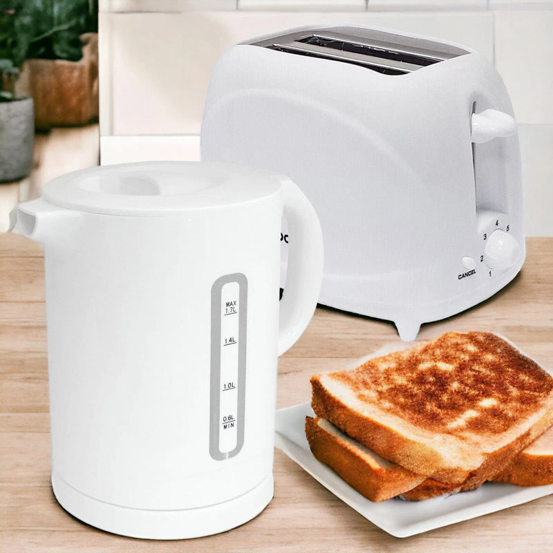 tooltime.co.uk Kettle & Toaster Set White 1.7L Cordless Electric Kettle & 2 Slice Toaster Set