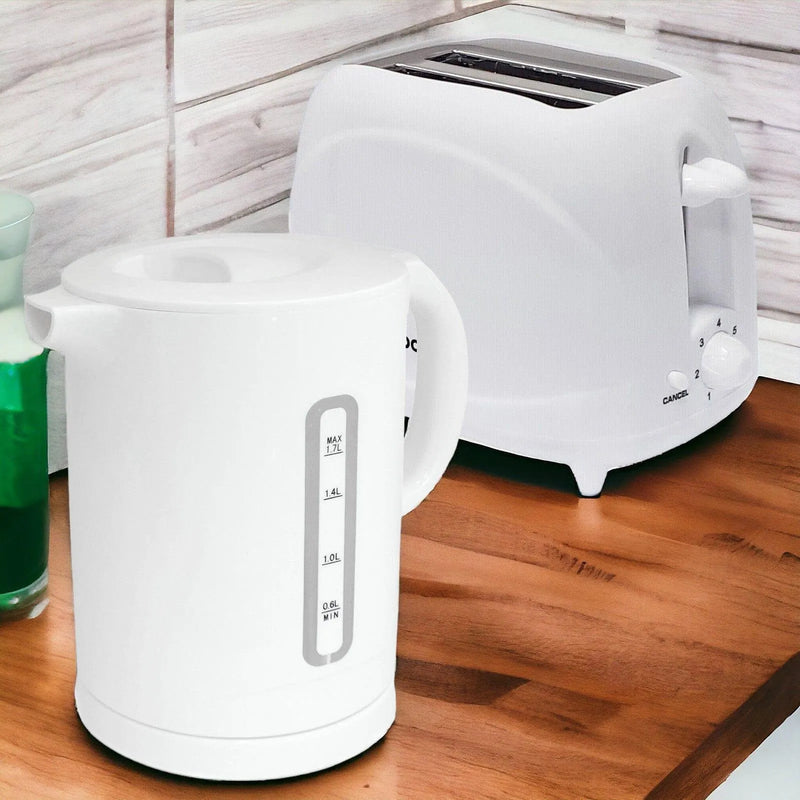 tooltime.co.uk Kettle & Toaster Set White 1.7L Cordless Electric Kettle & 2 Slice Toaster Set