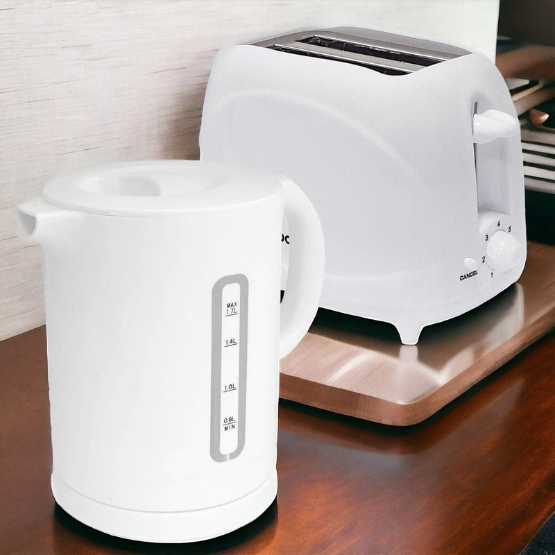 tooltime.co.uk Kettle & Toaster Set White 1.7L Cordless Electric Kettle & 2 Slice Toaster Set