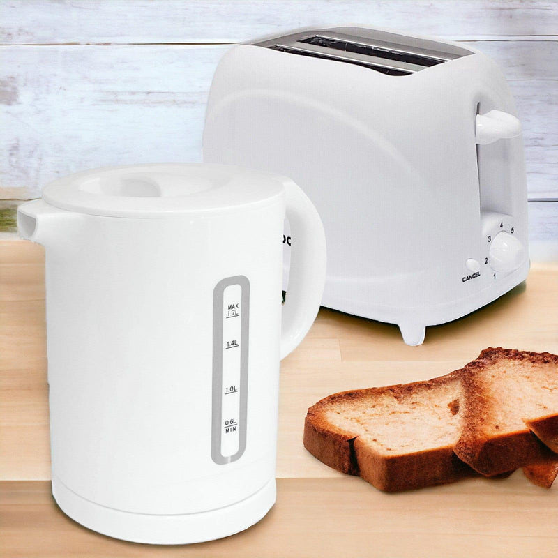 tooltime.co.uk Kettle & Toaster Set White 1.7L Cordless Electric Kettle & 2 Slice Toaster Set