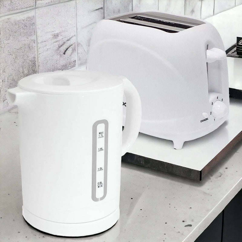 tooltime.co.uk Kettle & Toaster Set White 1.7L Cordless Electric Kettle & 2 Slice Toaster Set