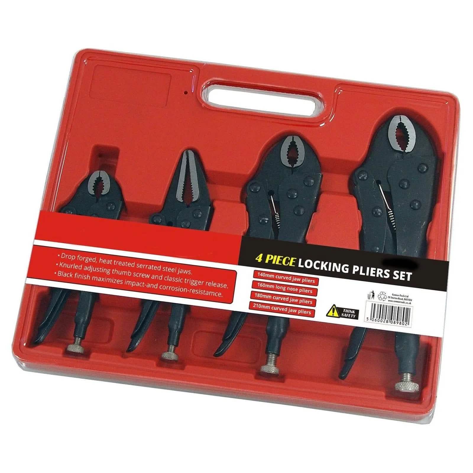 tooltime.co.uk Locking Pliers 4 Piece Adjustable Locking Mole Grip Pliers Set with Storage Tray