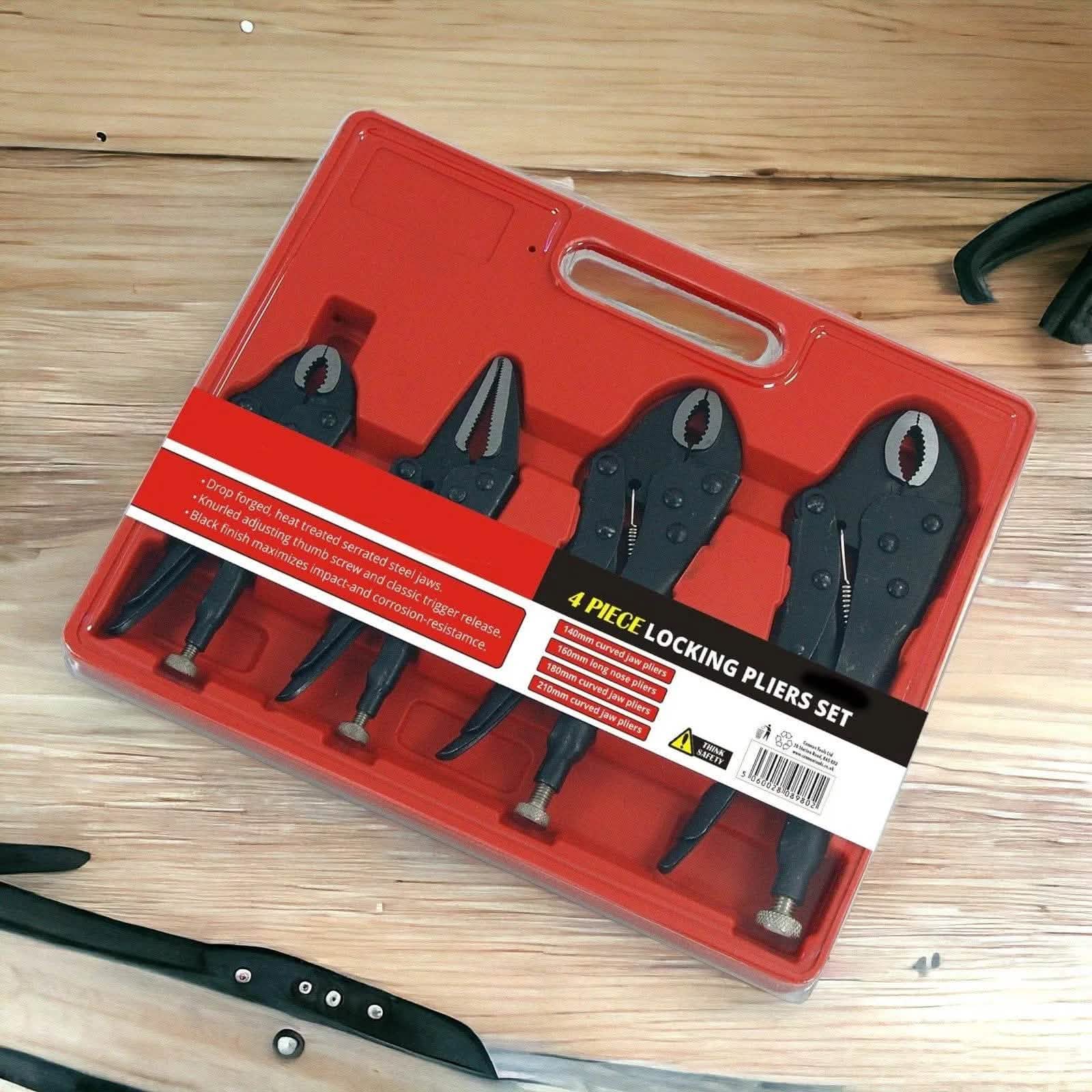 tooltime.co.uk Locking Pliers 4 Piece Adjustable Locking Mole Grip Pliers Set with Storage Tray