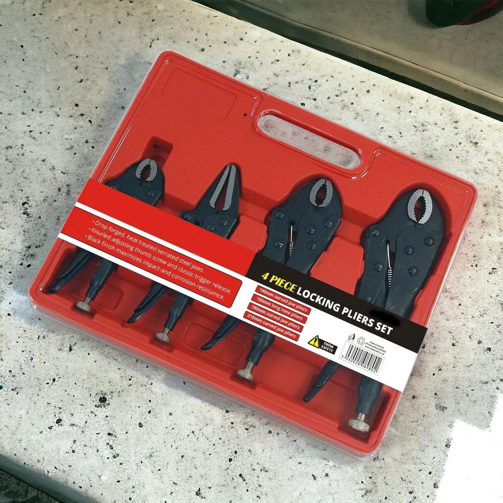 tooltime.co.uk Locking Pliers 4 Piece Adjustable Locking Mole Grip Pliers Set with Storage Tray