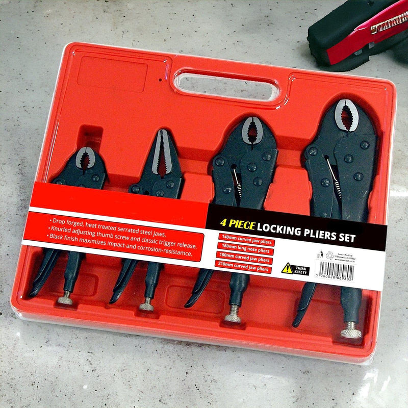 tooltime.co.uk Locking Pliers 4 Piece Adjustable Locking Mole Grip Pliers Set with Storage Tray