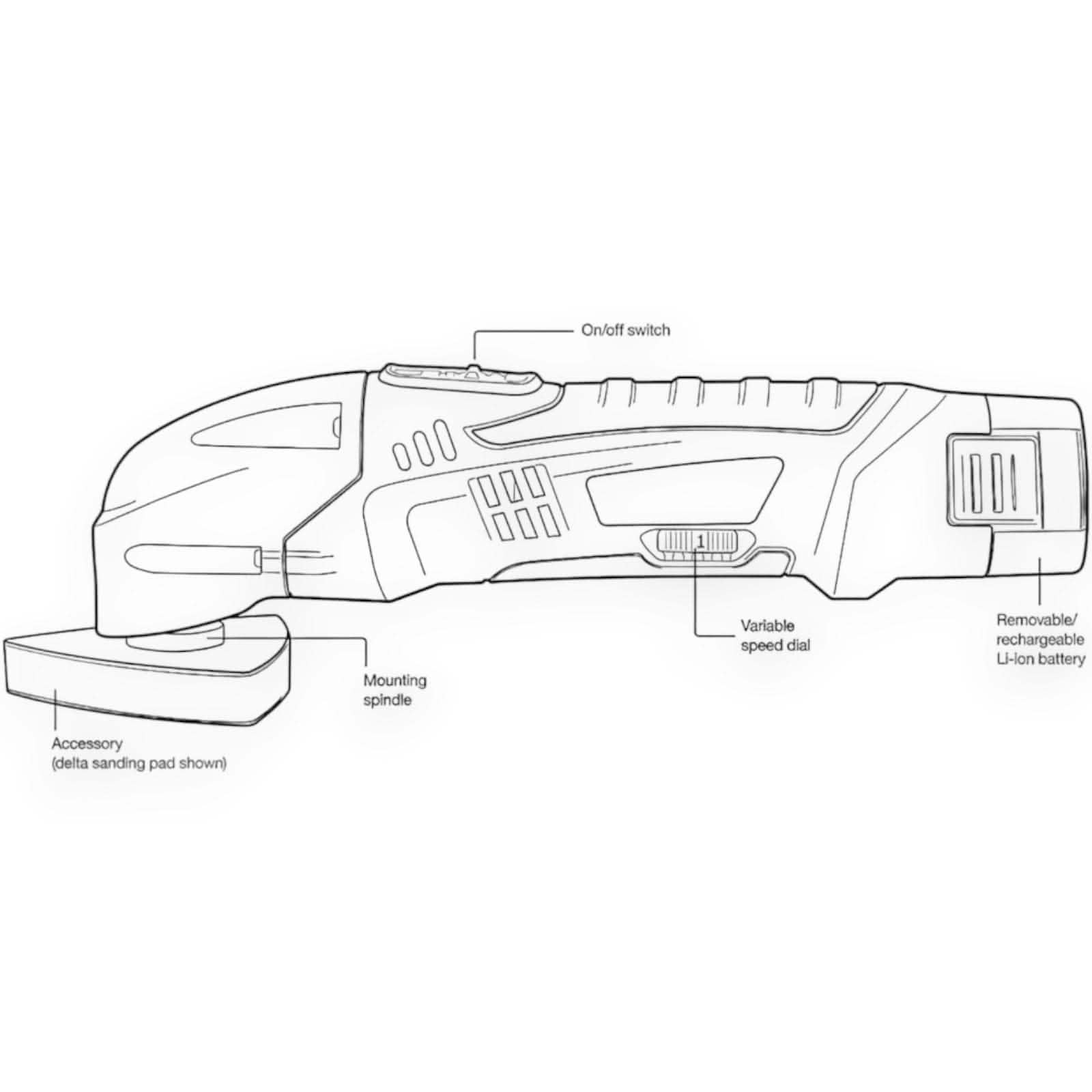 tooltime.co.uk Oscillating Multi Function Power Tool 10.8V Li-ion Cordless Rechargeable Oscillating Multitool with 56 Accessories and Case