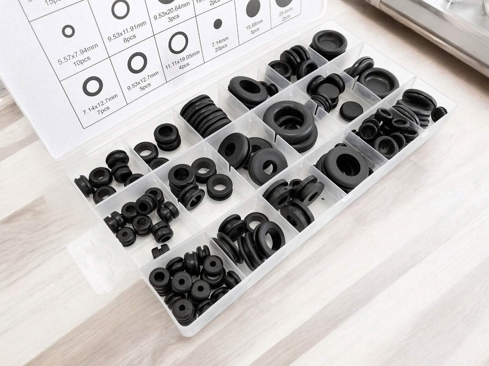 tooltime.co.uk Rubber Grommets 125pc Rubber Grommets Set Assorted SIzes with Storage Case