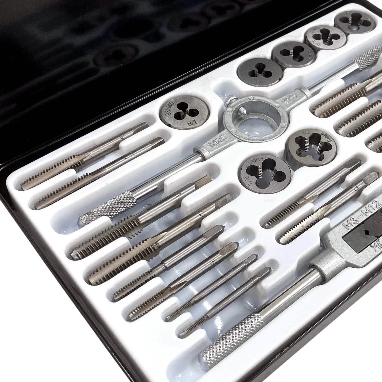 tooltime.co.uk Tap & Die Set 23 Piece Whitworth Tap & Die Set Alloy Steel BSW Thread Repair Kit with Case