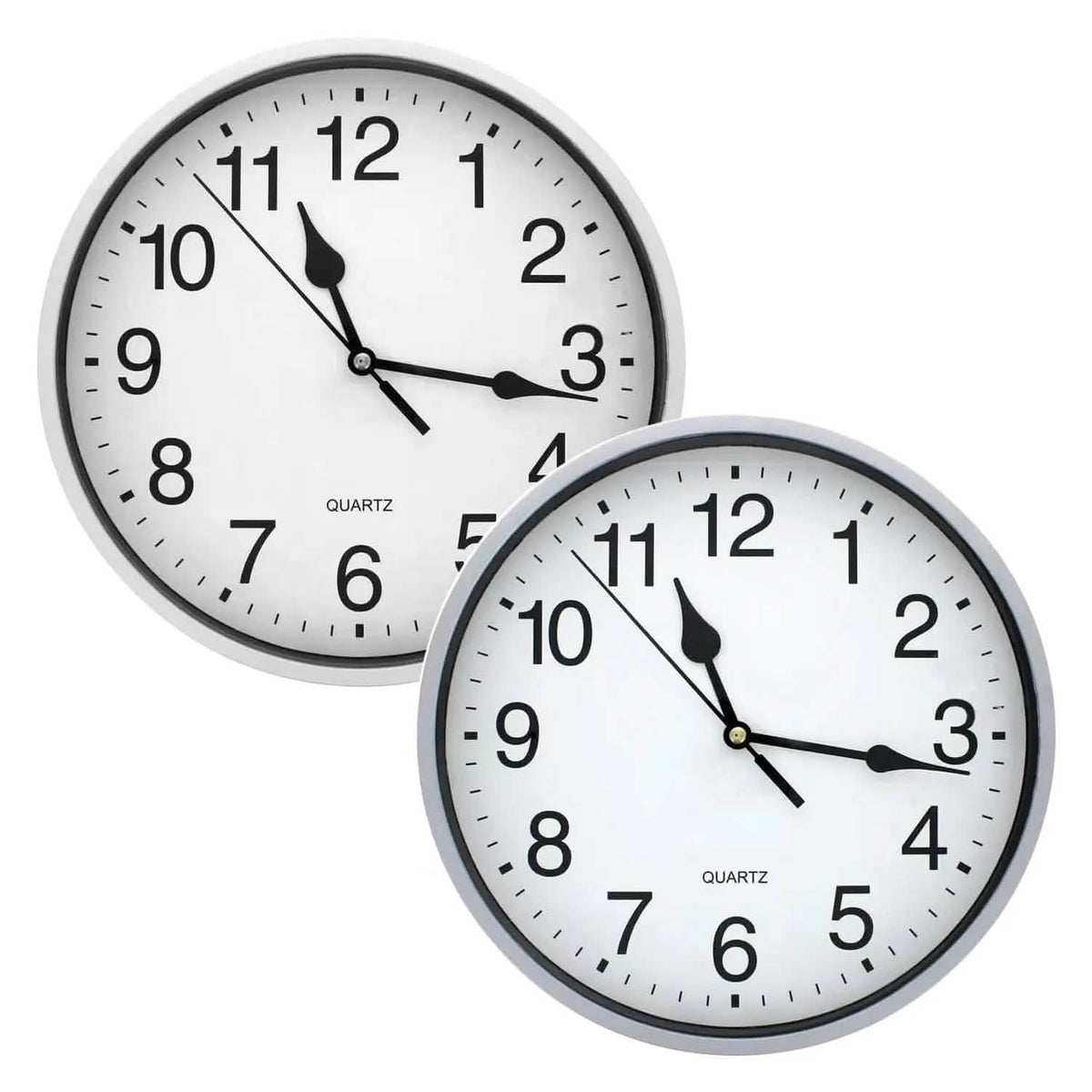 Wall Clock 23.6cm – Classic Round Analogue Clock – Silver or White