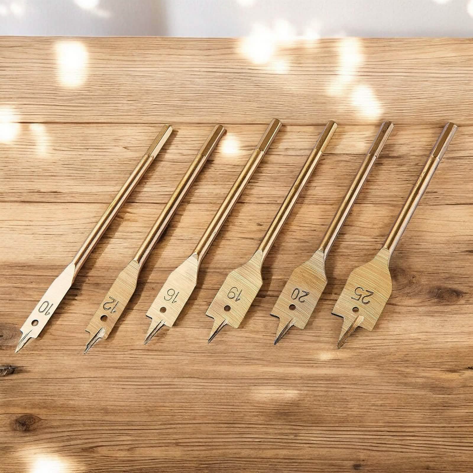 tooltime.co.uk Wood Drill Bit Set 6 Piece Flat Wood Drill Bit Set | 10mm-25mm Titanium Coated Spade Bits with 1/4" Hex Shanks