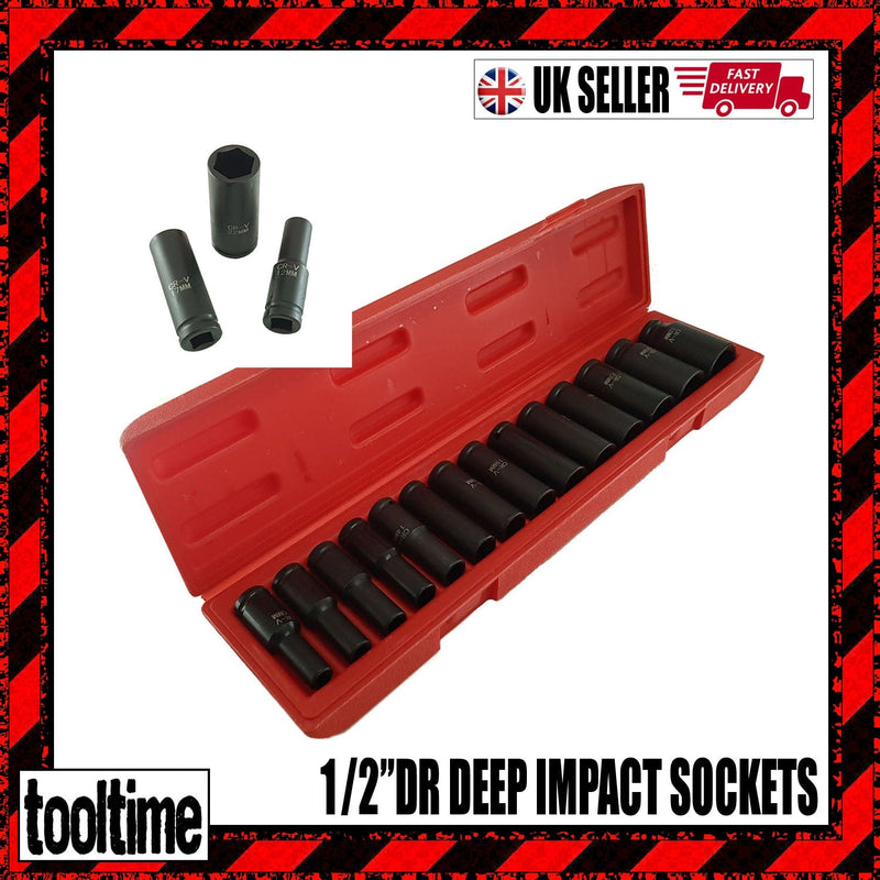 tooltime Deep Impact Sockets Deep Impact Socket Set - 1/2" Dr C-Rv Steel - Heavy Duty - (10mm - 32mm) + Case (15PC)