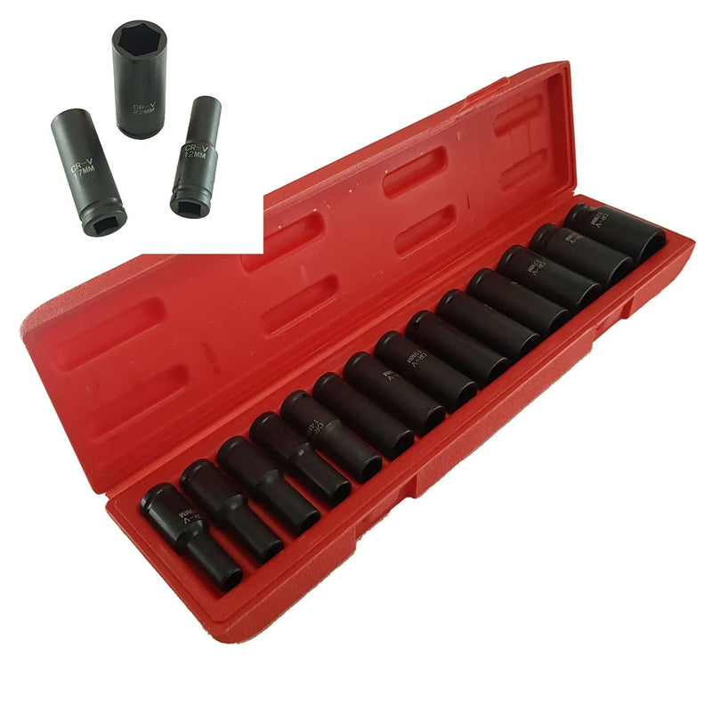 tooltime Deep Impact Sockets Deep Impact Socket Set - 1/2" Dr C-Rv Steel - Heavy Duty - (10mm - 32mm) + Case (15PC)