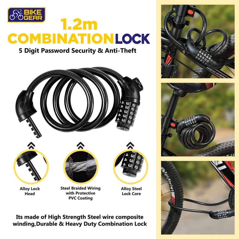 tooltime-DGI Bike Combination Cable Lock 1.2m Spiral Security TT - 5 Digit