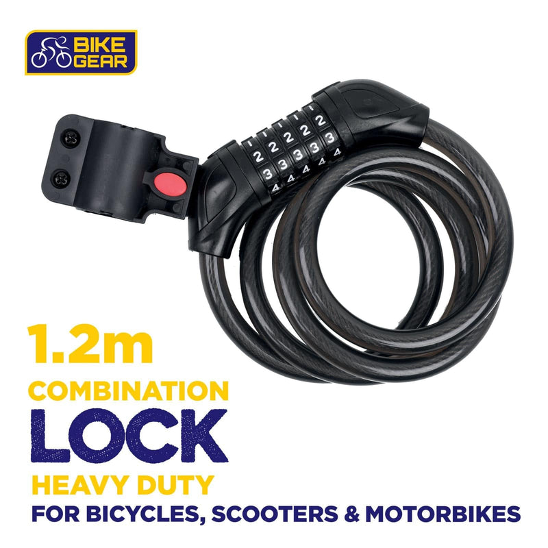 tooltime-DGI Bike Combination Cable Lock 1.2m Spiral Security TT - 5 Digit