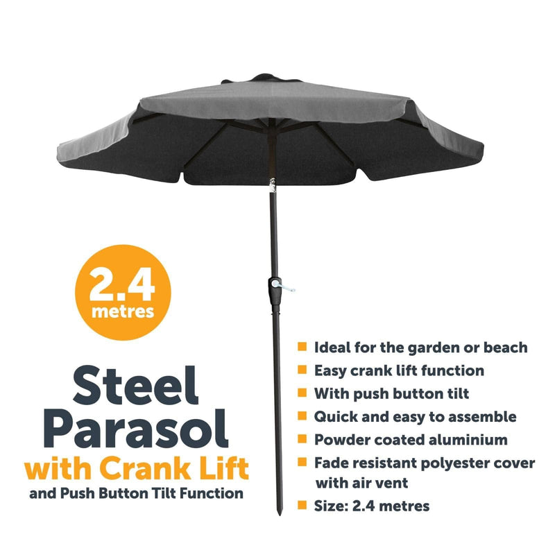 tooltime-DGI Garden Parasol 2.4m Garden Parasol Sun Shade with Crank LIft and Tilt Function