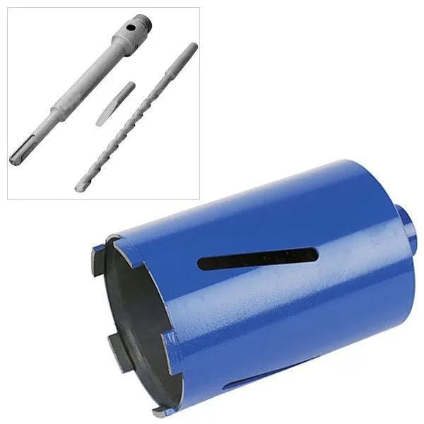 tooltime Diamond Core Drill Bit 107Mm X 150Mm Diamond Core Drill + Sds+ Arbor Shank + Pilot Bit + Ejector Drift