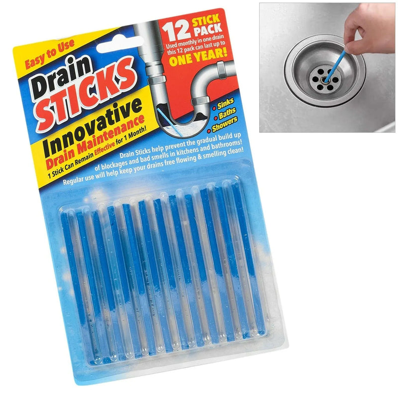 tooltime Drain Cleaning Sticks 12 Pack Kitchen Sink Bath Shower Deodoriser Odour Remover