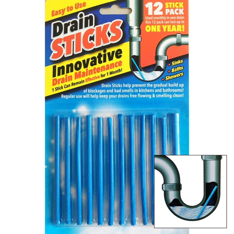 tooltime Drain Cleaning Sticks 12 Pack Kitchen Sink Bath Shower Deodoriser Odour Remover