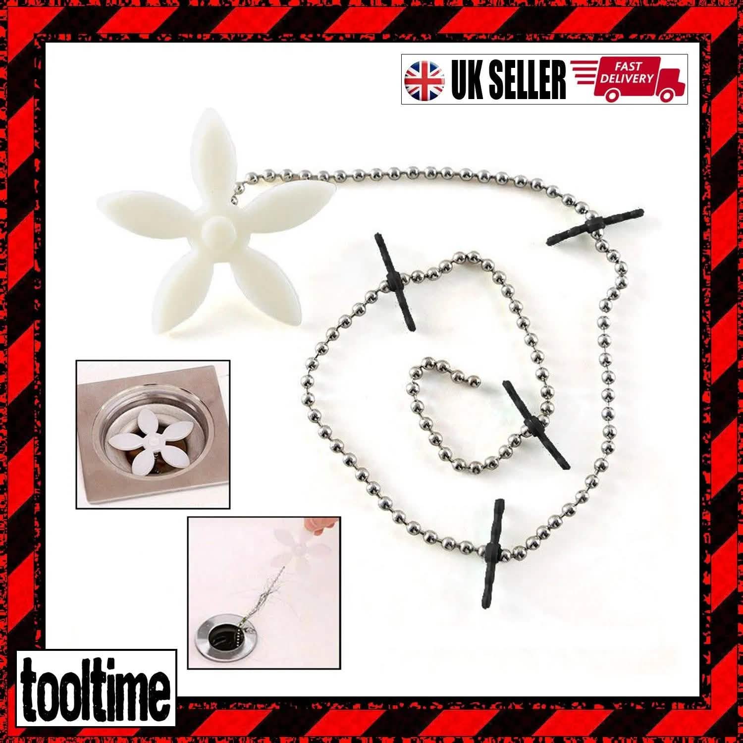 tooltime Drain Flower Wig Chain Hair Catcher Clog Remover Shower Bath Sink Bathroom Tool