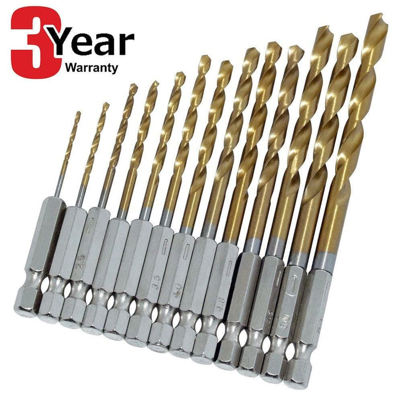 tooltime Drill Bits 13Pc Hss Titanium Coated Drill Bit Set 1/4" Hex Shanks 1.5Mm-6.5Mm Bits