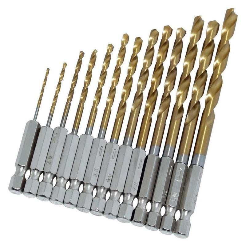 tooltime Drill Bits 13Pc Hss Titanium Coated Drill Bit Set 1/4" Hex Shanks 1.5Mm-6.5Mm Bits