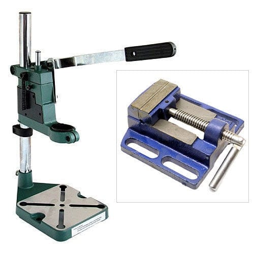 tooltime Drill Stand Plunge Power Drilling Stand Bench Pillar Pedestal Clamp & 63mm Drill Press Vice