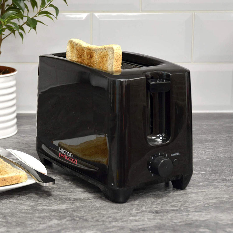 tooltime-E Black Toaster 750w 2-Slice Wide Slot - Cool Touch Crumb Tray 7 Browning Settings