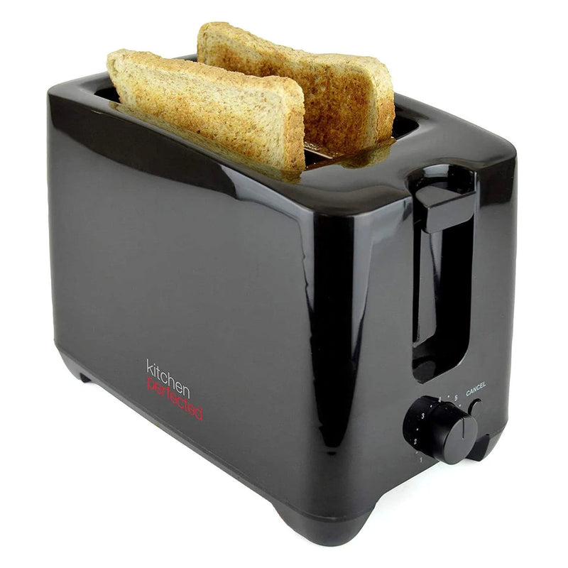 tooltime-E Black Toaster 750w 2-Slice Wide Slot - Cool Touch Crumb Tray 7 Browning Settings