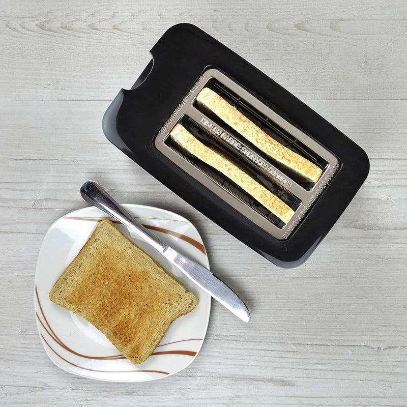 tooltime-E Black Toaster 750w 2-Slice Wide Slot - Cool Touch Crumb Tray 7 Browning Settings