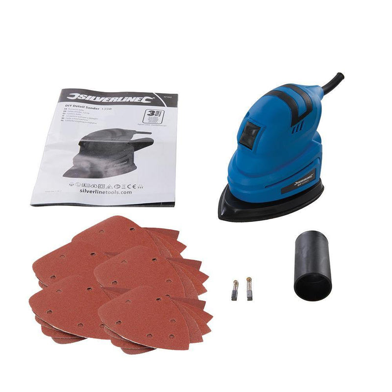 tooltime-E Electric Detail Sander SILVERLINE 130W ELECTRIC PALM DETAIL SANDER +25 SANDING SHEETS - 3 YEAR WARRANTY