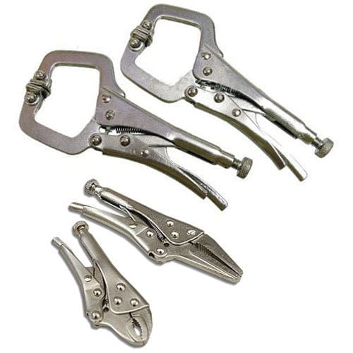 tooltime-E Mini Welding C Clamps 4Pc Mini Adjustable Locking Mole Vice Grip Pliers & 6" Welding Hobby C-Clamp Set