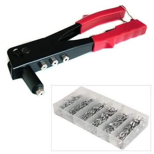 £10.79 Heavy Duty Pop Rivet Gun Hand Riveter with 4 Nozzles Heads & 360 ...