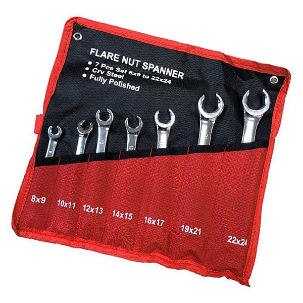 tooltime Flare Nut Spanner Set + Storage Roll Brake Fuel Pipe Gas Fuel Wrench 8-24Mm 7Pc