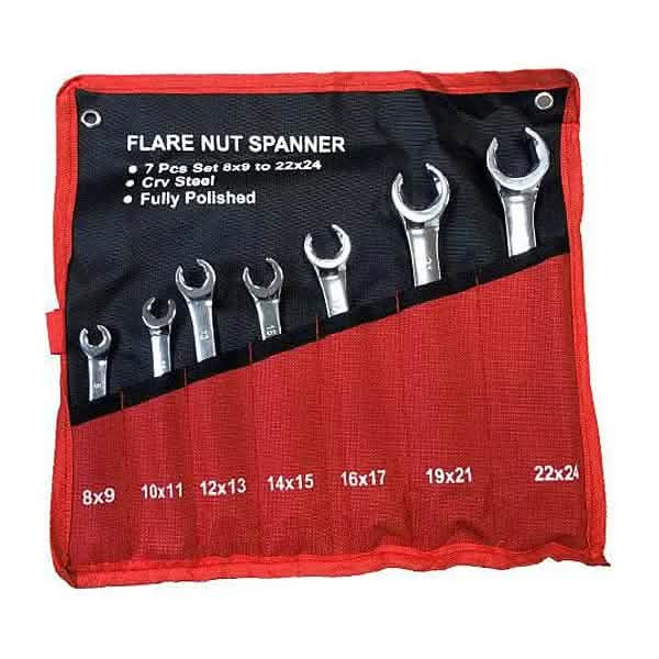 tooltime Flare Nut Spanner Set + Storage Roll Brake Fuel Pipe Gas Fuel Wrench 8-24Mm 7Pc