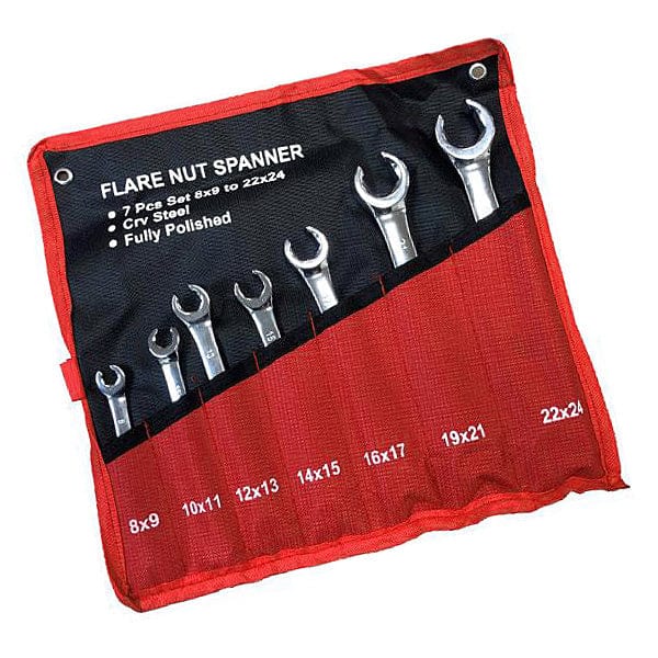 tooltime Flare Nut Spanner Set + Storage Roll Brake Fuel Pipe Gas Fuel Wrench 8-24Mm 7Pc