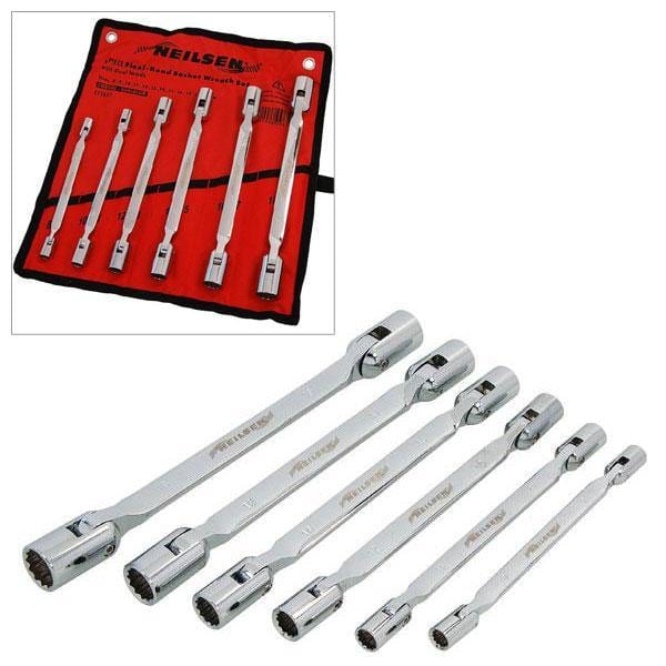 tooltime Flexi Socket Wrenches Set 8Mm-19Mm Double Ended Flexible Spanners 6Pc Dual Head