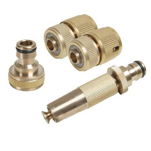 tooltime Garden Hose Spray Nozzles 4Pc - 1/2" Solid Brass Garden Hose Pipe Connector Fitting Set