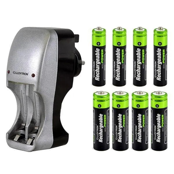 tooltime General Purpose Battery Chargers Compact Portable Plug In Battery Charger +8 AAA & AA Nimh Rechargeable Batteries