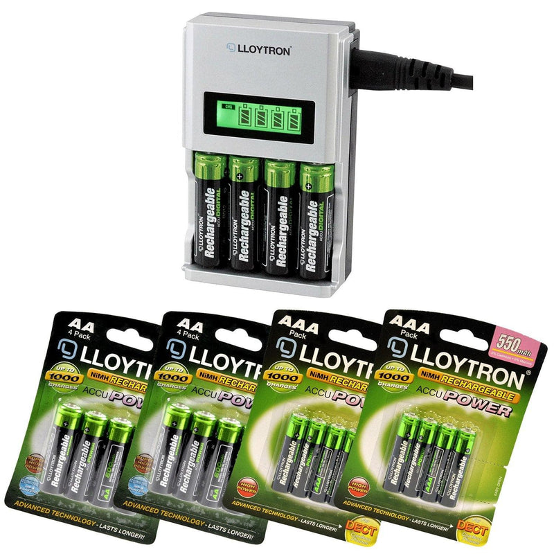 tooltime General Purpose Battery Chargers Ultra Fast Lcd Intelligent Battery Charger Plus 16 Aa Aaa Rechargeable Batteries