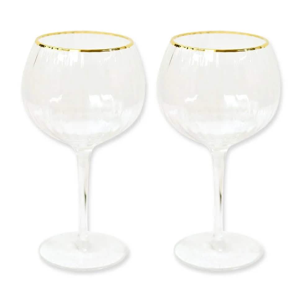 tooltime Gin Glass Gin Glasses Gold Rim Scalloped Effect Glass - Set of 2 - 600ml Glassware Set