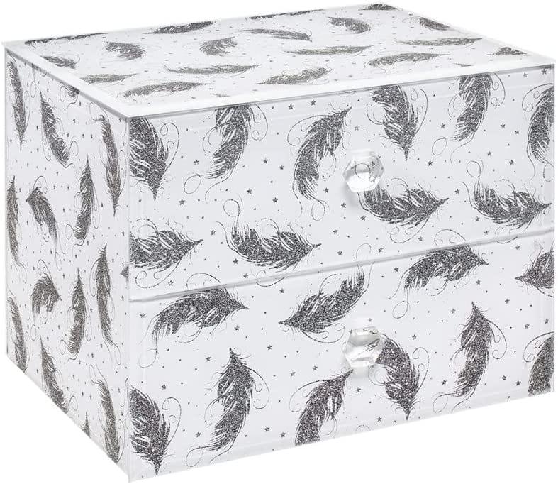 tooltime Glitter Feathers 2 Drawer Jewellery Storage Box Chest