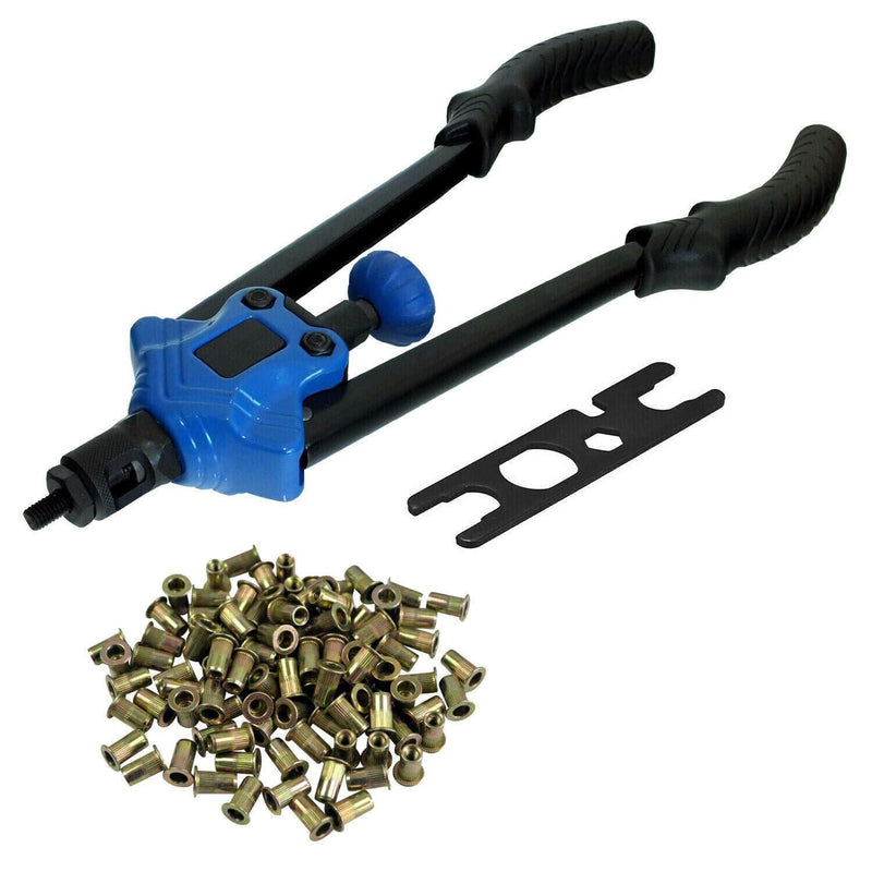 tooltime Hand Nut Riveter Hand Riveter Nutsert Rivnut Gun Repair Tool M3-M12 Mandrels + 200pc Nut Rivets