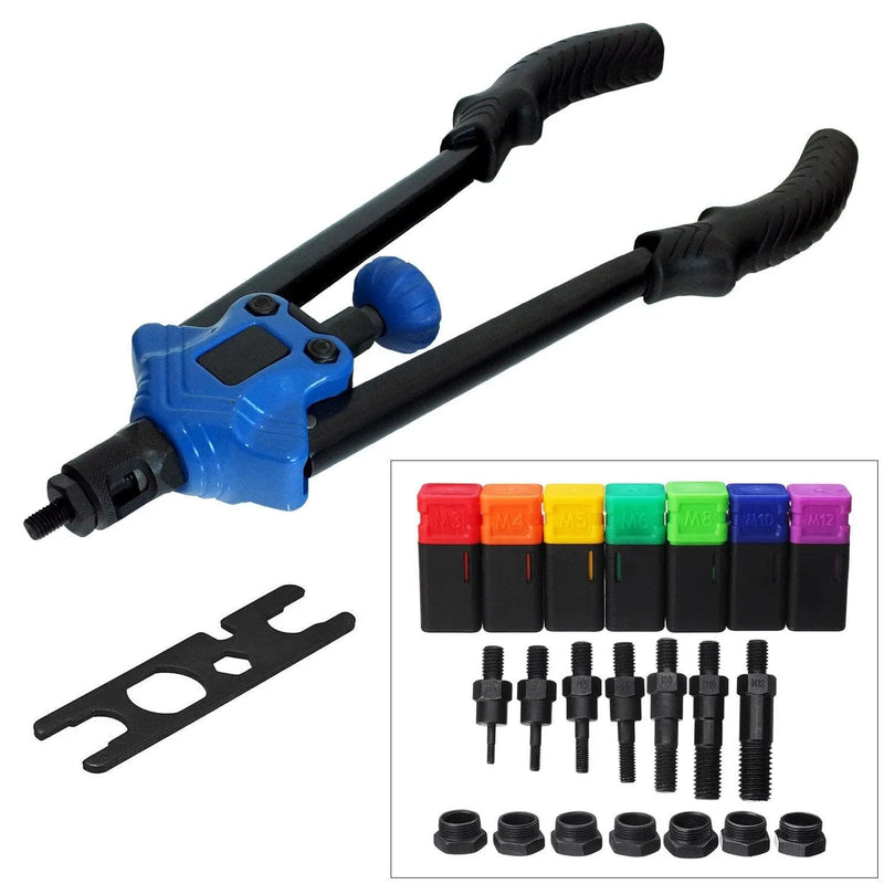 tooltime Hand Nut Riveter HEAVY DUTY HAND RIVETER NUT RIVET REPAIR TOOL RIVNUT GUN NUTSERT M3-M12 MANDRELS