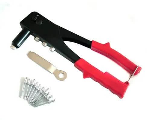 tooltime HEAVY DUTY HAND POP RIVETER TOOL 4 NOZZLE HEAD RIVET GUN & 75 ASSORTED RIVETS